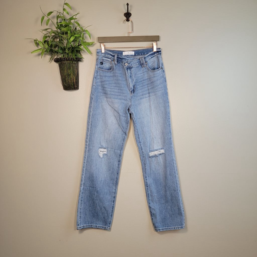 KanCan 90s Baggy Wide Leg Straight Jeans Light Wash Distressed Crossover 5 26